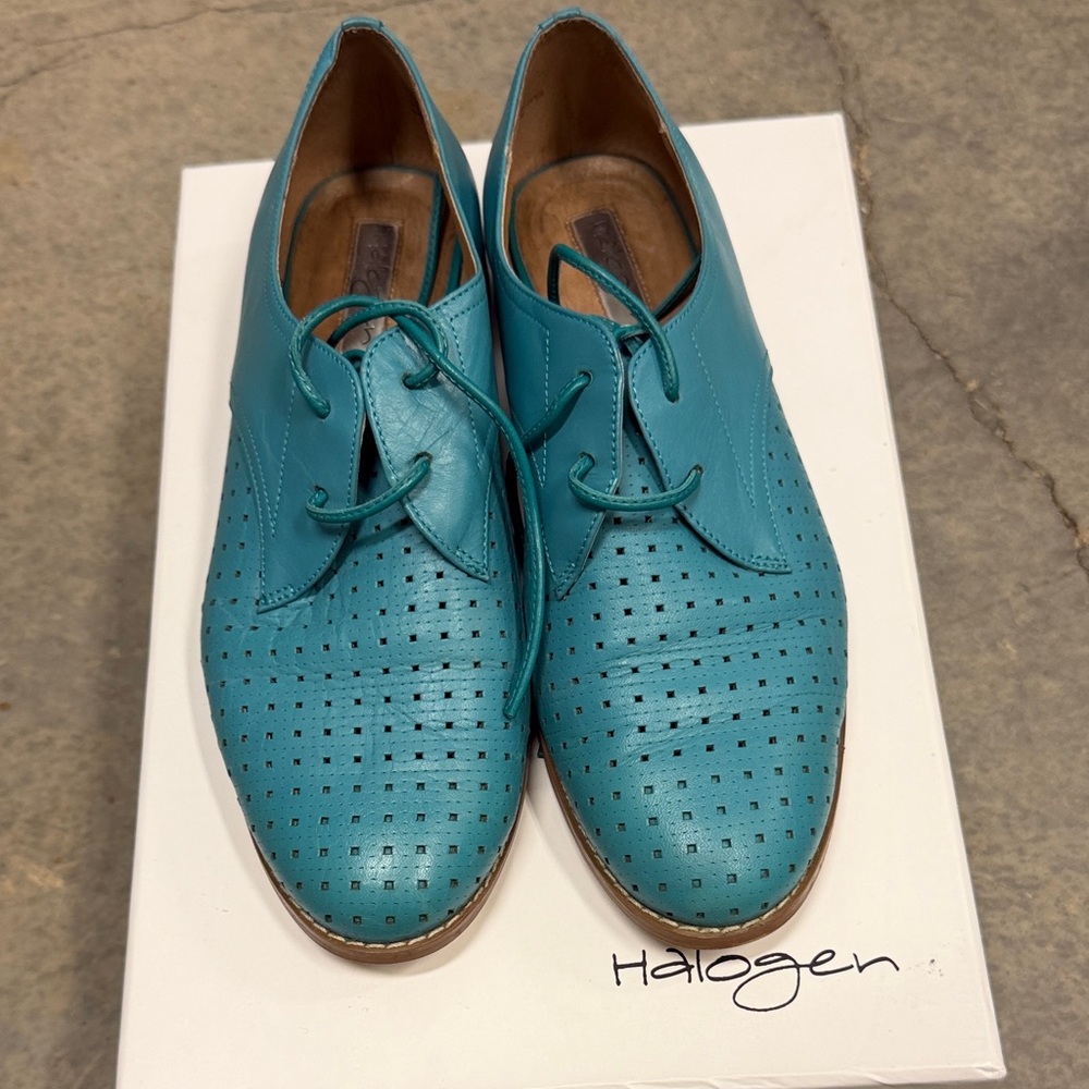 Halogen Men's Turquoise Perforated Leather Derby Shoes
